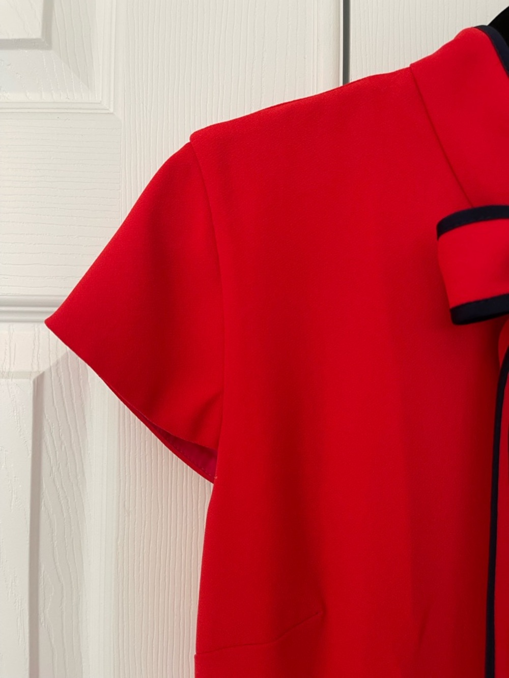 NWT J. Crew Red & Navy 365 Crepe Tie-neck Dress - Picture 8 of 15